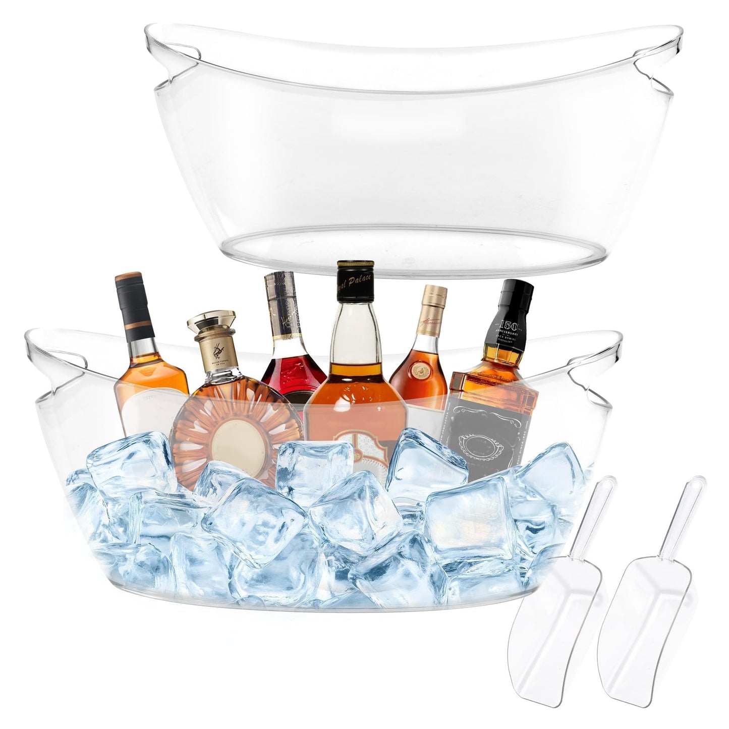 Acrylic Champagne Bucket Set of 2, Ice Bucket for Parties6.5L Large Party Ice Bucket with Ice Scoop & Bottle Opener – Clear Drink Tub for Wedding, Bar, Pool Party, Beer & Wine Chilling (White-A)