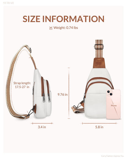 SYTRAH Sling Bag for Women, Crossbody Bags Purse for Women Trendy Vegan Leather Chest Bag with Adjustable Guitar Strap, Beige Brown