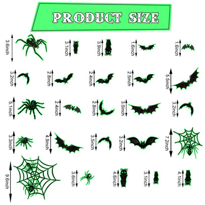 Whaline 25Pcs Halloween Garage Decoration Magnet Stickers Luminous Bat Spider Web Garage Door Decals Scary Magnet Refrigerator Stickers for Halloween Party Home Car Garage Door Decorations