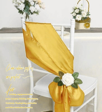 fani 120 PCS Satin Chair Sashes, Bows Designed ChairSashes, 7x78 inch Chair Sashes for Aisle Decorations Universal Chairs Cover Decoration for Wedding Reception Party Banquet (Gold)