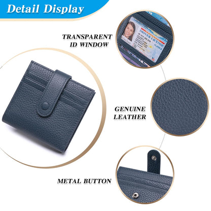 FREYAMIRA Small Wallet For Women Slim Leather Bifold Wallets RFID Credit Card Holder With Zipper Coin Pouch ID Window,Navy Blue