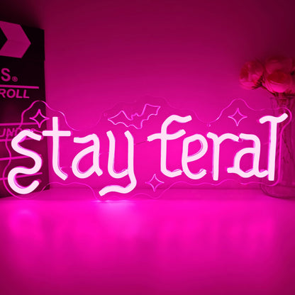 Stay Feral Neon Sign for Wall Decor Feral Led Sign Gothic Decor Dark Art Neon Light Signs Bat Light Up Sign for Bedroom Girl Goth Lover Halloween Decoration