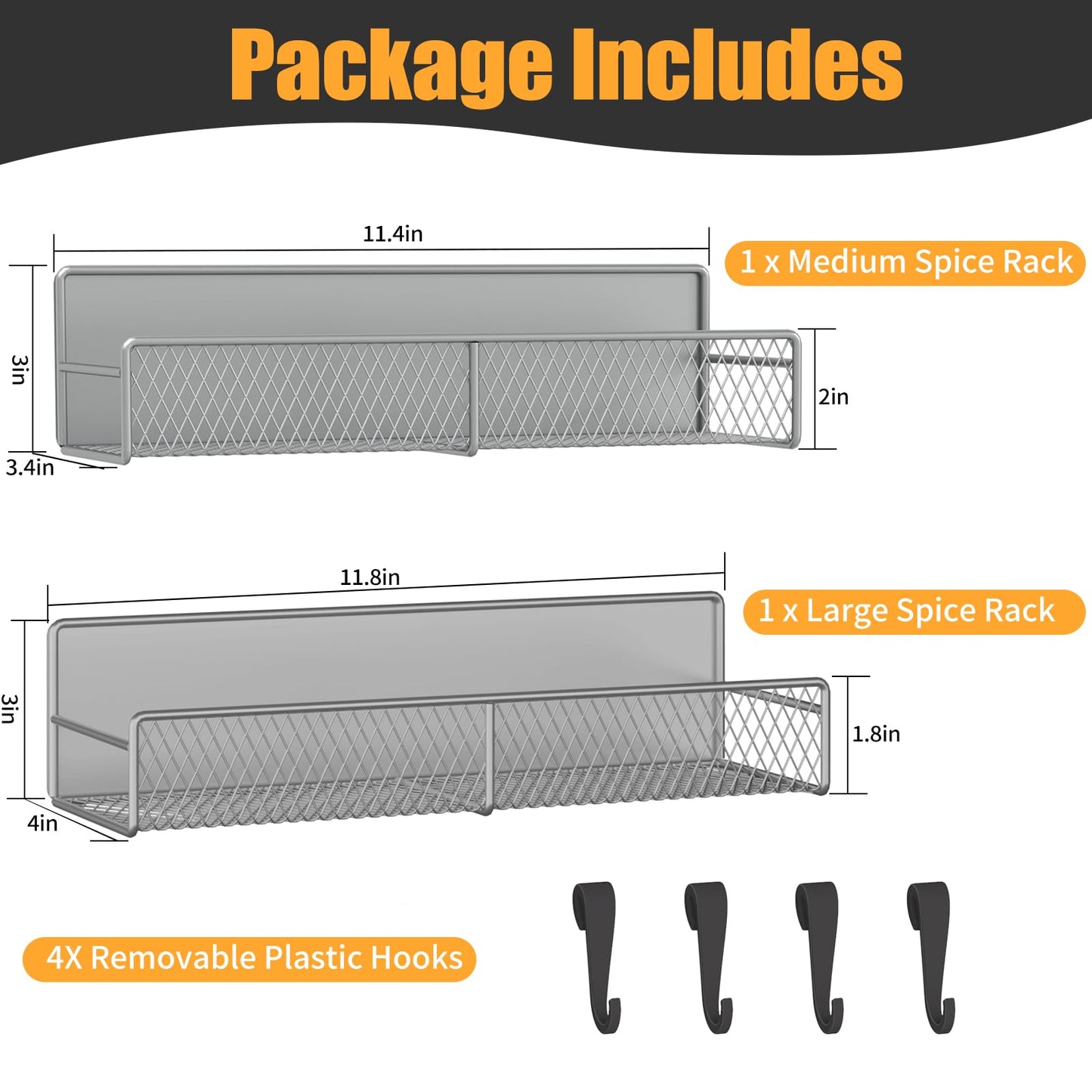 Magnetic Spice Rack for Refrigerator, 6 Pack 100% Metal Strong Magnet Shelf, Space Saving Spice Organizer, Home Kitchen Laundry Room Storage Organization W/ Paper Towel Holder, Utensils Racks (Grey)