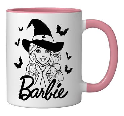 Barbie - Halloween Witch And Bats Ceramic Mug, Pink/White