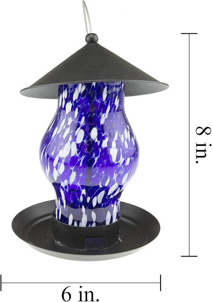 CLEVER GARDEN Glass Bird Feeder, Hanging Outdoor Decoration for Wild Birds, Blue Cylinder