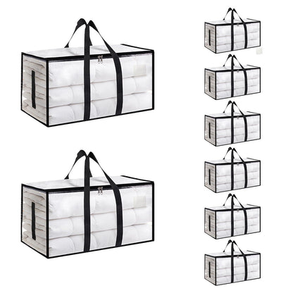 8 Pack-Extra Large Heavy Duty Moving Bags - Waterproof Storage Totes with Handles & Zippers, Foldable for College Dorm, Storage (Clear)