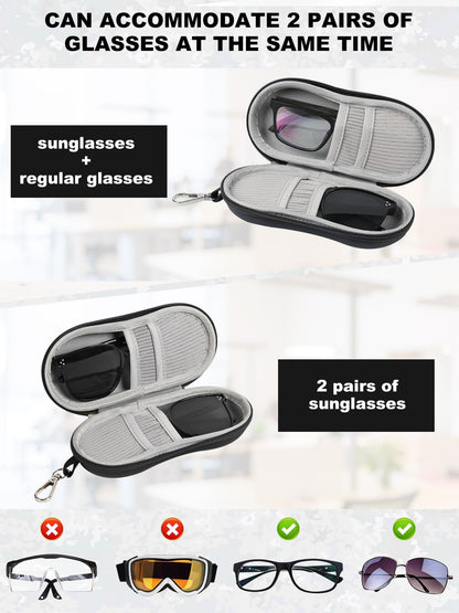 CORVIDA Double Glasses Case Hard EVA Shell Dual Eyeglasses Case Travel Sunglasses Organizer Includes Microfiber Cloth & Mini Screwdriver (Black)