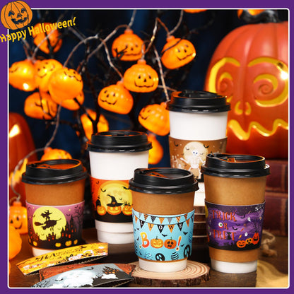 NOVWANG Halloween Cup Sleeves 54Pcs 9 Designs for 12oz 16oz Hot Cold Cups