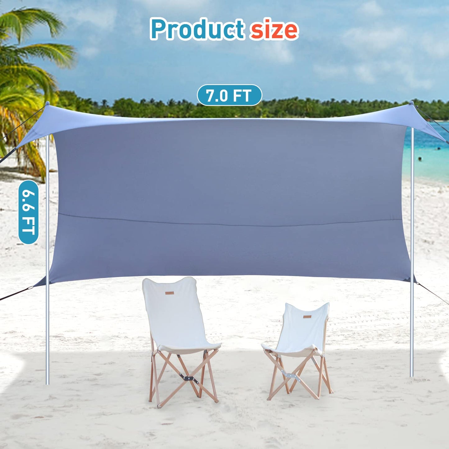 Beach Tents Pop Up 4-5 Person UPF50+, Popup Canopy Shade Camping Sun Shelter Portable with Carrying Bag, Outdoor Sunshade for Trips, Fishing or Grass Picnic (7x7 Ft 2 Pole, Blue)