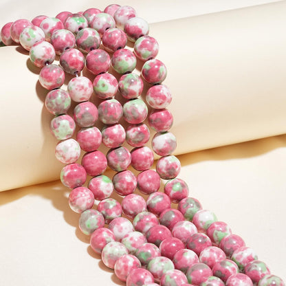 8mm Natural Green Red Rain Flower Gemstone Beads Polished Round Smooth Stone Beads for Bracelets Jewelry Making 15inch Loose Beads
