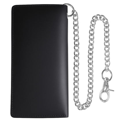 CLASSIC Motorcycle Chain Wallet for Men – Premium Cowhide Leather, RFID Bi-Fold Biker Wallet with Heavy Duty Chain for Bikers Truckers & Hunters, Credit Card Money Organizer Long Wallet Aniline Black