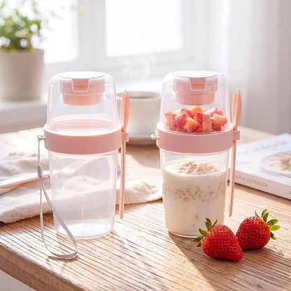 Mifoci 8 Pcs 27 oz Overnight Cereal Cup Portable Oats Container with Lid and Spoon for Yogurt Salad Fruit Oatmeal Cereal Overnight Oats Breakfast Vegetable Snack Cup(Pink)