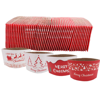 EchoDone Christmas Disposable Coffee Cup Sleeves Paper Corrugated Cup Jackets 200 Count Christmas Tree, Elk Pattern Fit for 90mm Diameter Cups 10oz 12oz 16oz (Without Cups)