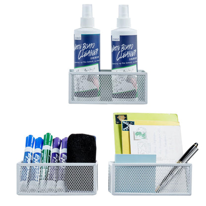 MyGift White Wire Mesh Magnetic Storage Baskets, Whiteboard Accessories, Classroom and Office Supply Organizer, Set of 3