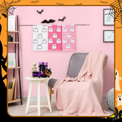 Oudain 3 Pcs Pink Ghost Hand Towels for Bathroom 100% Cotton Pink Halloween Embroidered Decorative Towels Cute Kitchen Gifts for Halloween Bath Shower Decors Housewarming 13.7 x 29.5 Inch
