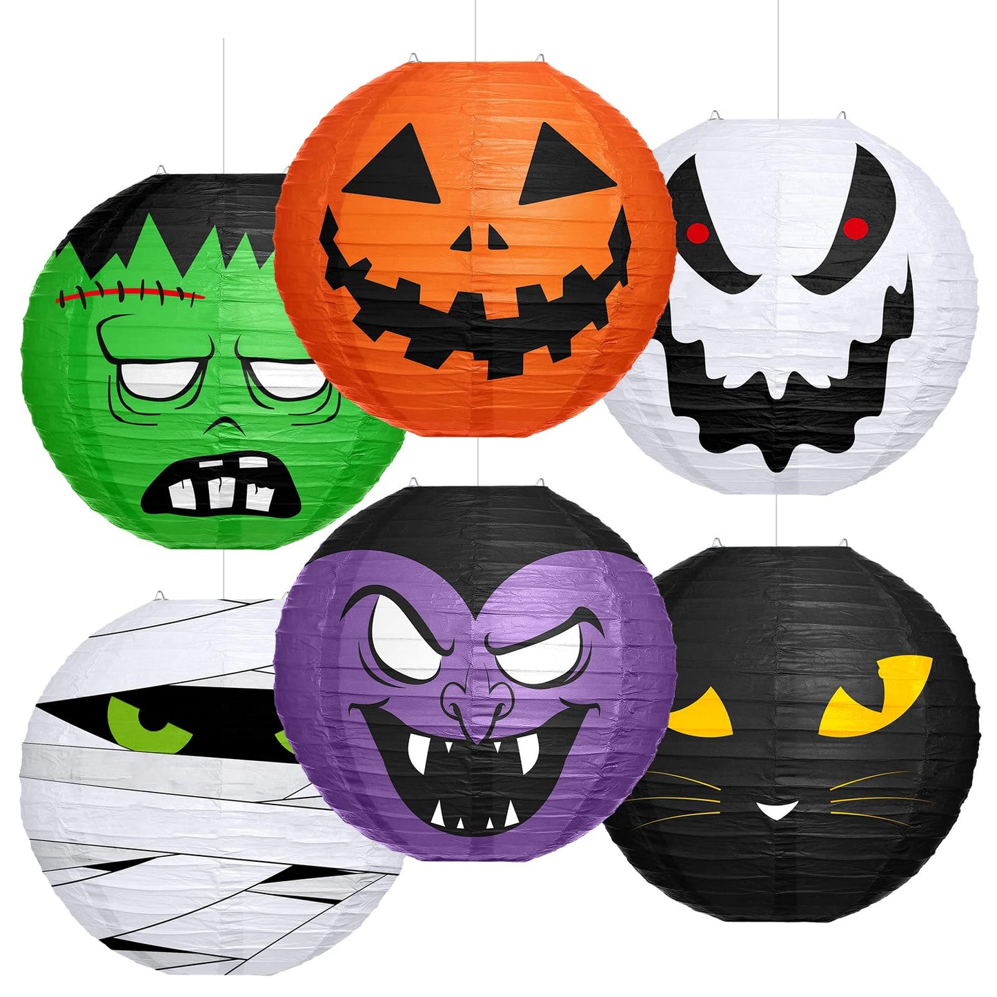 VIHOSE 6 Pcs Halloween Hanging Decorations Paper Lanterns, Jack-o-Bat Lanterns with Tassels Halloween Lantern Decorative for Indoor Outdoor Party Trick-or-Treat Event Supplies