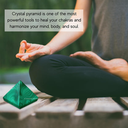Amazing Gemstone Malachite Pyramid Crystal Healing Stones - 1" Great Pyramid Figurine of Natural Stone Pyramid for Meditation, Reiki, Chakra Balancing and Crystal Pyramids Grid
