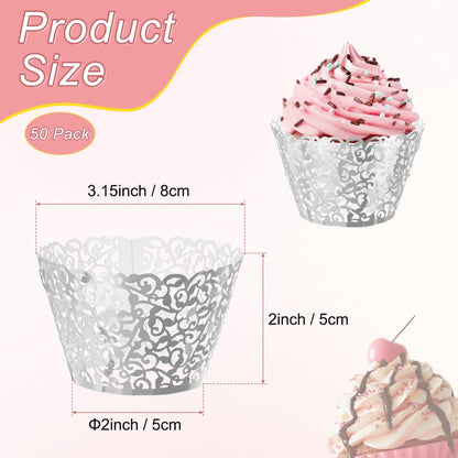M METERXITY 50-Pack Cupcake Wrappers, Vine Decoration Standard Baking Cups for Wedding/Birthday Party/Bakeries/Cafes Cake Decoration, Bake Cake Paper[Reflective Silver]