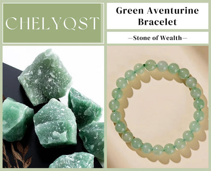 CHELYQST Green Aventurine Bracelet - Stone of Wealth,Stretch Natural Stone Crystal Beads Jewelry Gifts for Women Men Unisex Adult,8mm