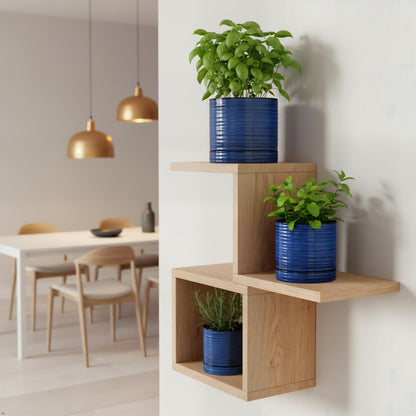 HASENSE 3 Piece Ceramic Plant Pots, 8/6/4.6 Inch, Indoor Pot for Plants with Drainage Holes and Saucer, Modern Flower Planter for Home Office, Rective Glaze Blue