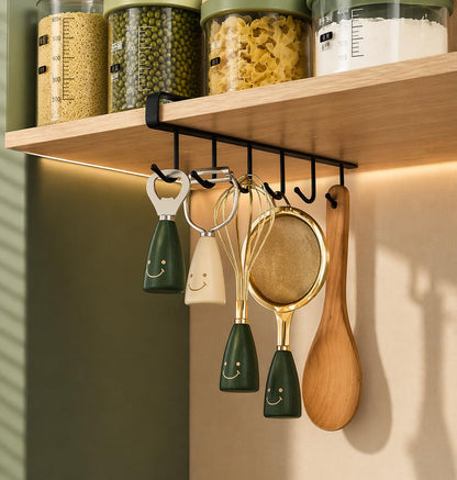Under Cabinet Mug Holder 2 Pack, 6 Hooks Under Shelf Mug Organizer, Heavy Duty Metal Coffee Cup Holder Rack for Kitchen Cabinet, Space Saving Hanging Storage
