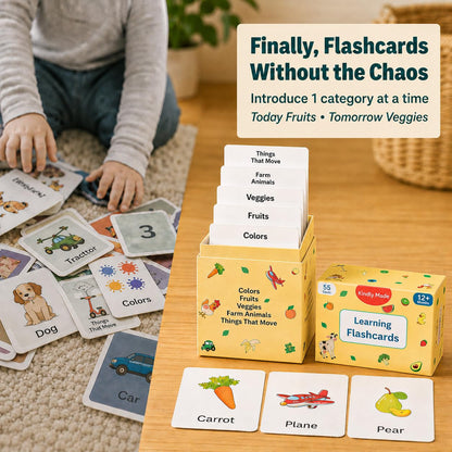Flash Cards for Toddlers 1–3 – 55 Thick & Durable Learning Flashcards, First Words, Real-Life Images, Montessori Toy 12+ Months