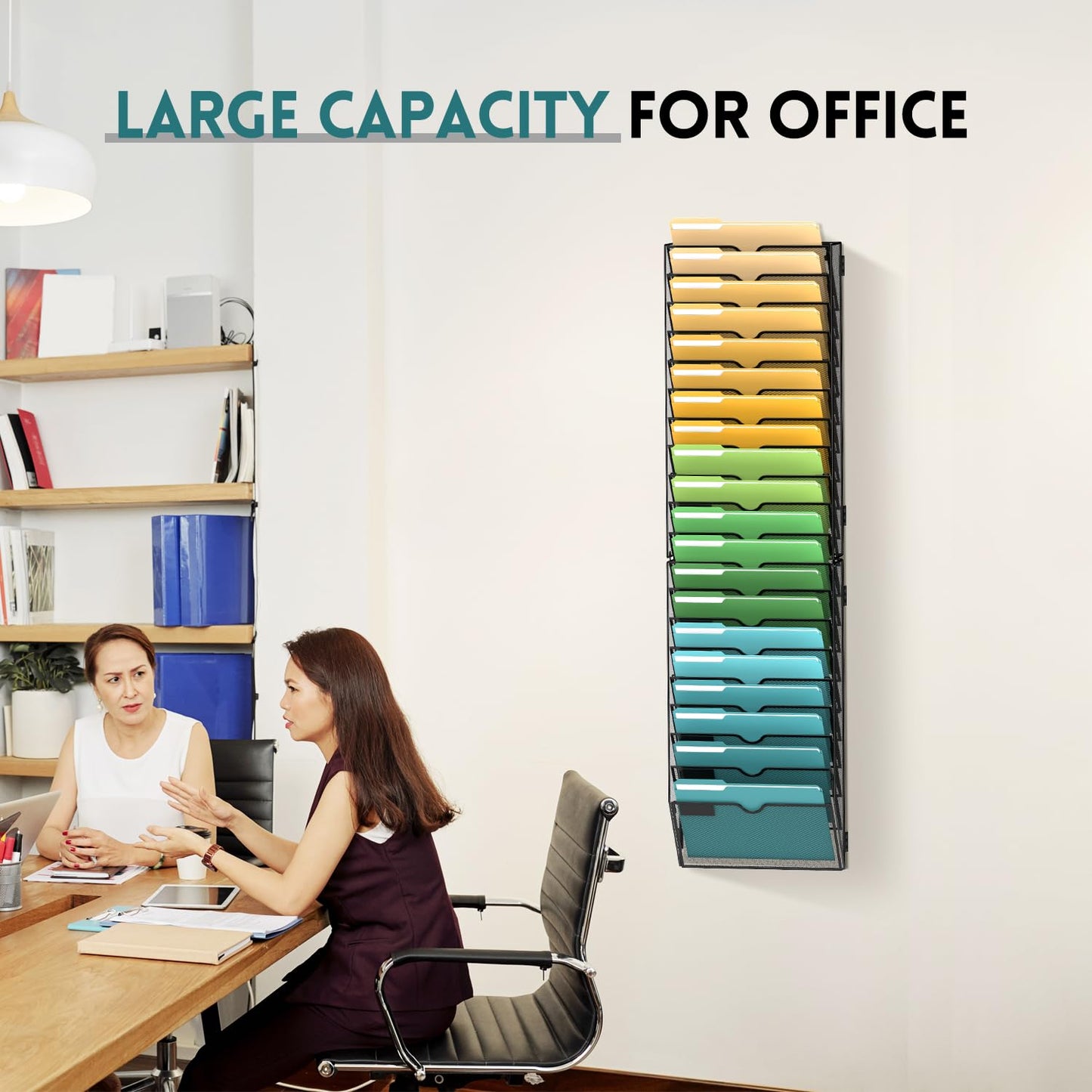 SUPEASY 20 Tier Wall File Organizer, Hanging Wall Mounted Mail Organizer with Label Slots, Metal Mesh File Holder Magazine Rack for Office, Home, School or Classroom, Black