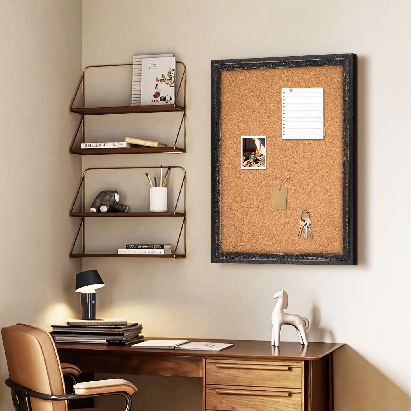 QUEENLINK Cork Bulletin Board 36" x 24", Wall Mounted Cork Board with Black Rustic Wooden Frame, Decorative Pin Board for Office, Home & Classroom Decor, White