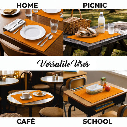 100% Cotton Ribbed Placemats - Set of 4-13 x 19 Inches - Orange - Everyday/Fall/Thanksgiving/Halloween Cloth Table Mats - Thick Construction, Washable Reusable & Place Mats - by AVKA Studio