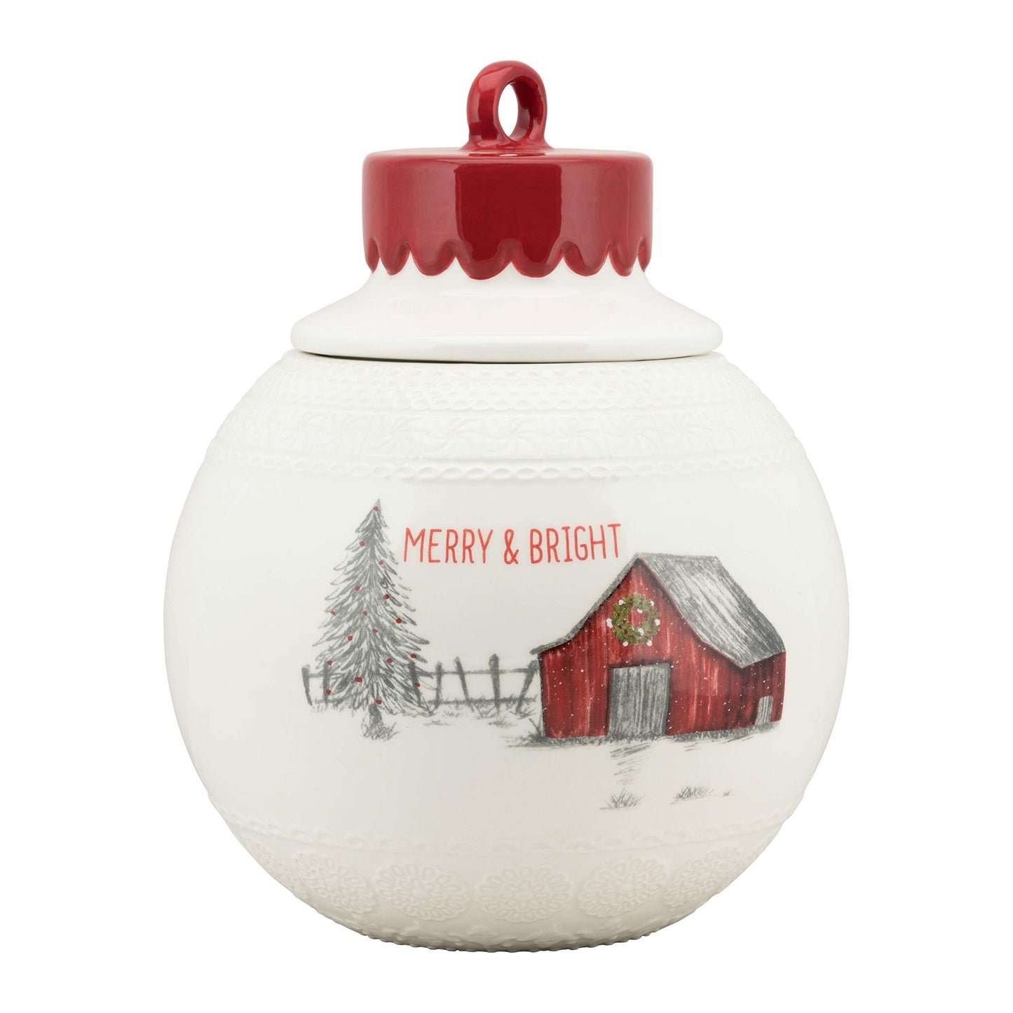 10 Strawberry Street "Merry & Bright" Ornament Cookie Jar - Large