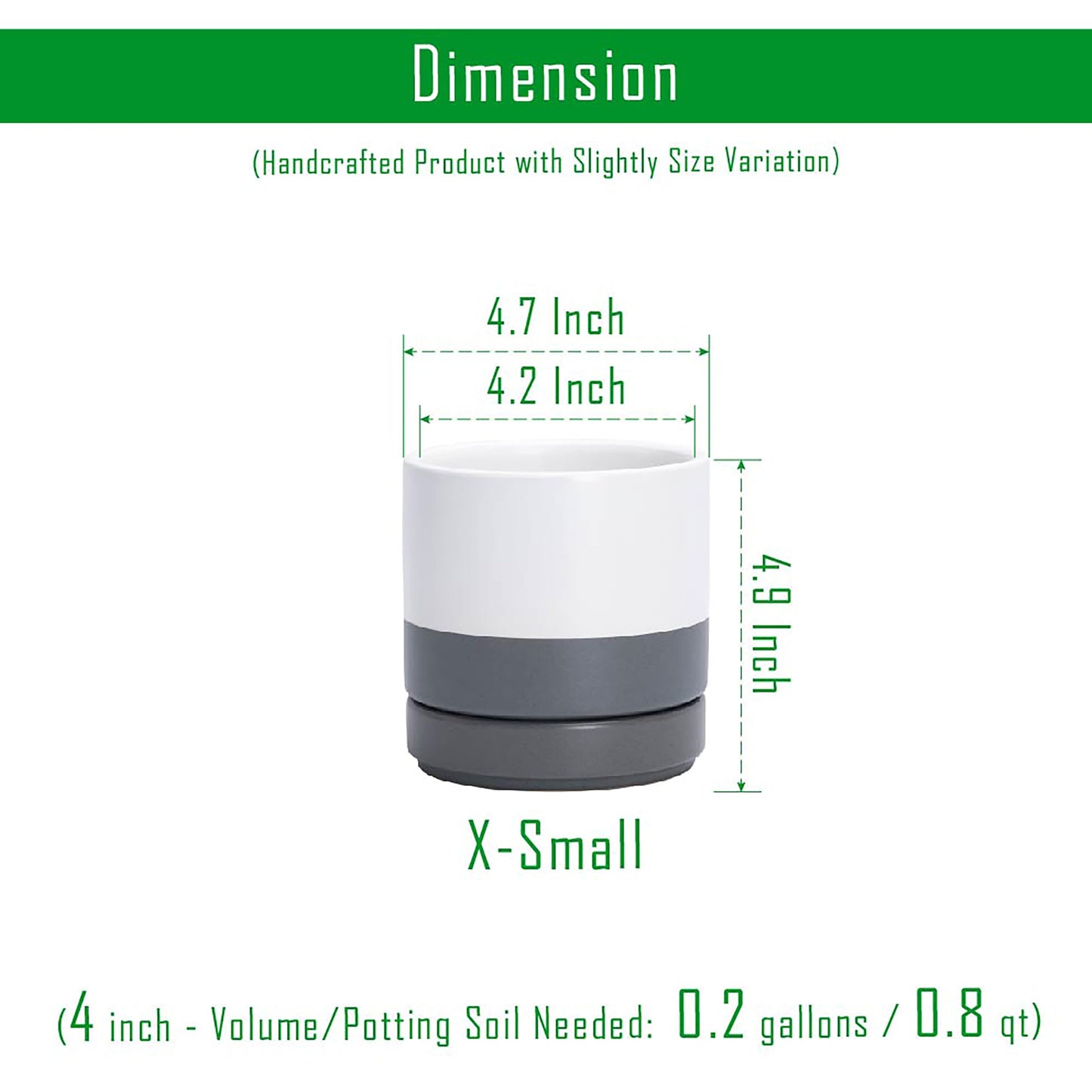D'vine Dev Set of 2 Plants Pots, 4.7 Inch Ceramic Planter Pot for Plants with Drainage Hole and Saucer, White/Speckled Grey, 94-V-B-6