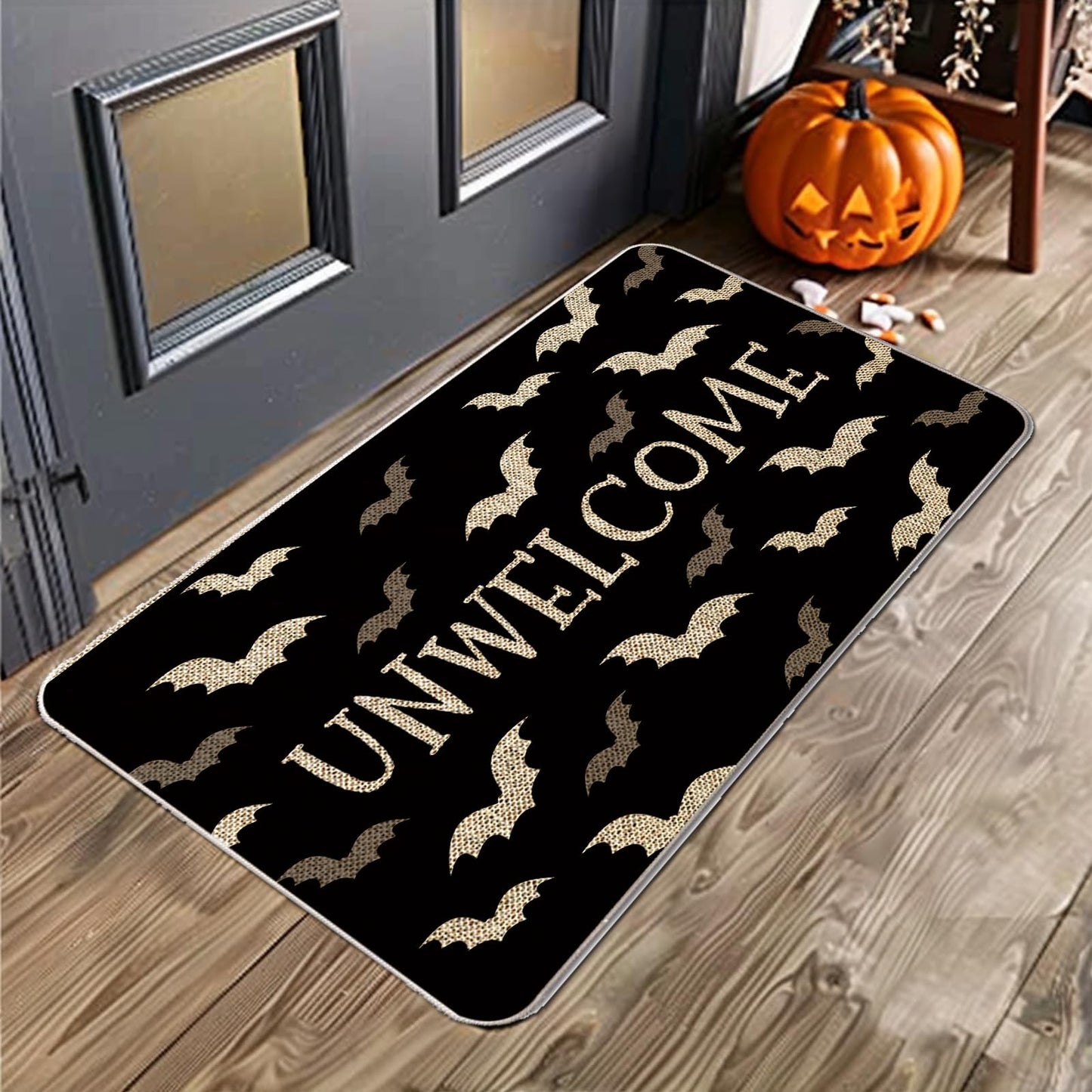 GAGEC Halloween Door Mat Unwelcome Outdoor Rug Bathroom Doormat Entrance Rugs Farmhouse Home Kitchen Decoration Floor Front Door Mats 17 x 27 Inch