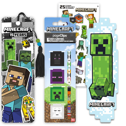 Minecraft Bookmark Set - Bundle with 8 Bookmarks and Page Clips Featuring Creepers, Zombies, More Plus Stickers | Minecraft School Supplies for Boys Girls Kids