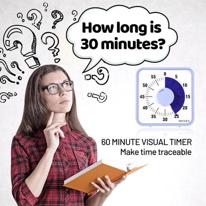 Secura 7.5 Inch Visual Timer, 60 Minute Oversize Visual Countdown Timer for Kids and Adults, Durable Mechanical Time Management Tool (Violet)