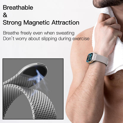 Milanese Mesh Loop Compatible with Apple Watch Band Ultra 2/Ultra 49mm 46mm 45mm 44mm Men, Breathable Replacement Band for iWatch SE Series 10/9/8/7/6/5/4