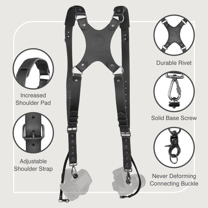 4J LEDR Camera Harness for 2 Cameras Dual Shoulder Leather Camera Strap for DSLR/SLR, Camera Straps for Photographers,Camera Accessories for Wedding,Hiking,Travel,Black