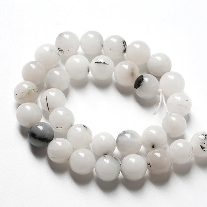32pcs 12mm Natural Black Rutilated Quartz Crystal Jade Stone Beads for Jewelry Making Energy Healing Power Stone Beads DIY Bracelet Necklace Accessories 15" (12mm, Black Rutilated Quartz Jade)