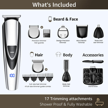 SHPAVVER Beard Trimmer for Men: Professional Barber Hair Clippers - 12-in-1 Cordless Grooming Kit - Waterproof Electric Razor with Turbo Speed & Precision Blades
