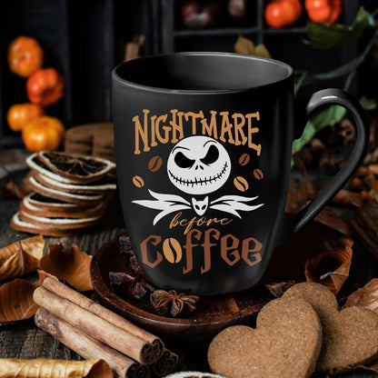 Pycat Jack Ceramic Black Coffee Mug Gifts, Nightmare Before Coffee Tea Cup with Handle, Halloween Christmas Holiday Gifts for Friends Women Men Novelty Funny Drink Mugs 13 oz