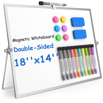 Grtard Magnetic Dry Erase Board with Stand, 18''x14'' Double-Sided White Board for Kids, Desktop Whiteboard with Stand, Large White Board, Desk Whiteboard Portable, Dry Erase Board for Kids, Memo