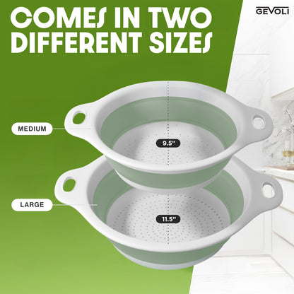 Collapsible Colander Strainer, Includes Over-sink Countertop Draining Base (5QT) Large Kitchen Drainer for Vegetables Fruit and Pasta, Round Foldable Draining Basket, Easy Storage (White)