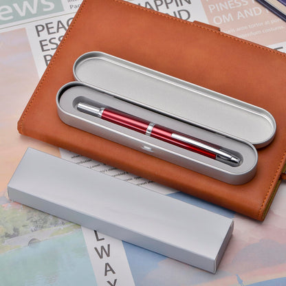 Jinhao 10 Press Fountain Pen with Box, Rose Red Retractable Extra Fine Nib with Ink Converter Set (Silver Clip)