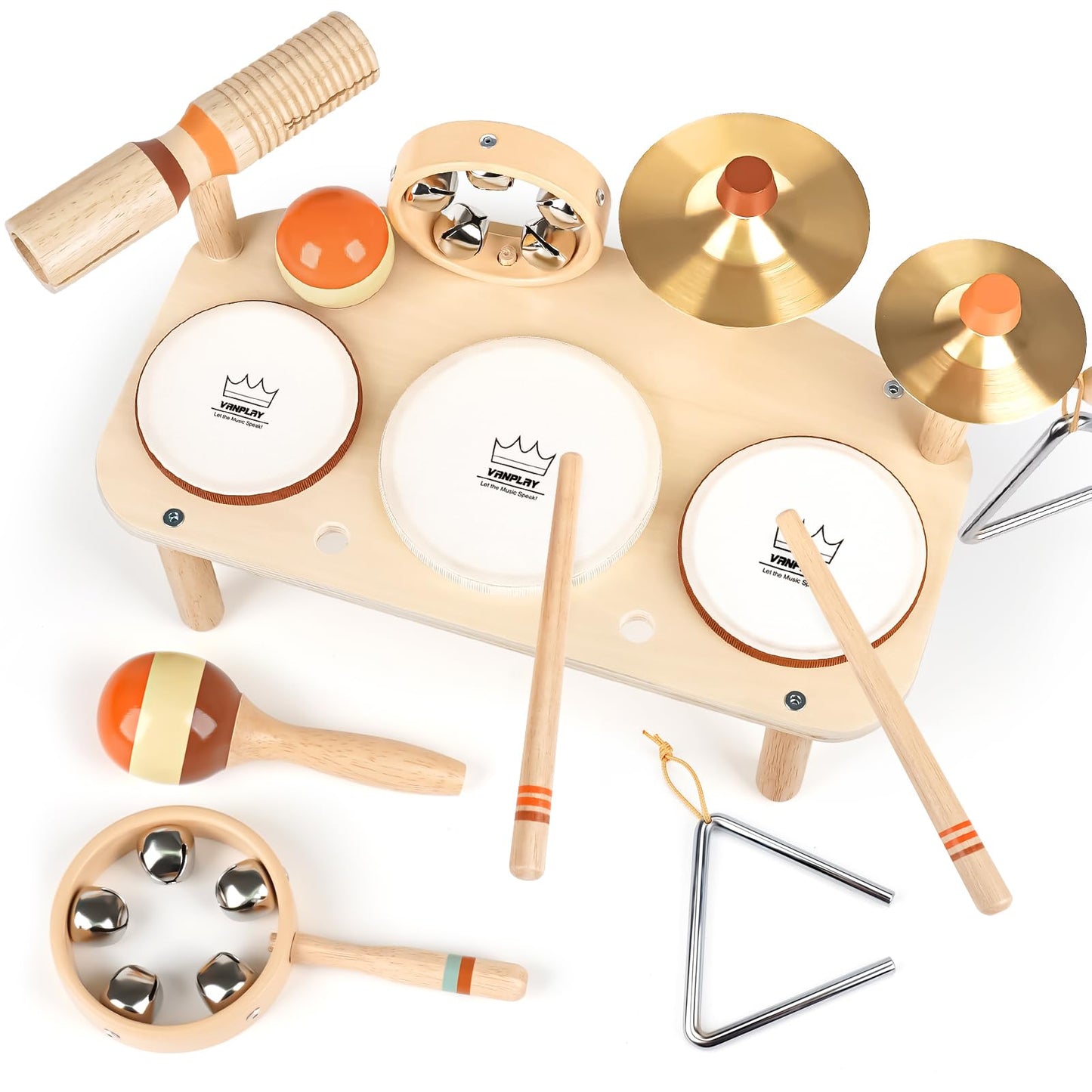 Kids Drum Set - Montessori Toys for 2 Year Old Boy Girl Birthday Gifts, 11 in 1 Wooden Musical Instruments for Toddlers 2-3, Musical Activity Table Preschool Learning Toys for Baby 18+ Months