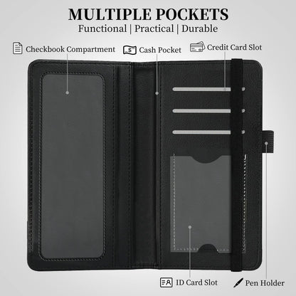 BPQOJB Checkbook Cover for Men and Women Personal Checkbook PU Leather Check Book Credit Card Holder Wallet with RFID Protection & Built-in Pen Holder for Duplicate Checks,Green Hummingbird