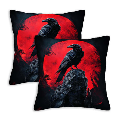 ZibZorp Raven Moon Pillow Covers 18x18 Set of 2 | Gothic Decorative Cushion Cases | Black Crow Red Moon Pillowcases | Halloween Dark Throw Covers for Sofa Living Room Bedroom Decor
