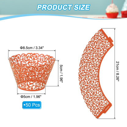 PATIKIL Cupcake Wrappers Paper, 50 Pack Baking Cups Standard Vine Decoration for Anniversary Birthday Weddings and Parties, Orange Red