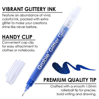 Grabie Jumbo Glitter Gel Pens Set of 18, Metallic Sparkle Gel Ink Pens, Large Capacity Vibrant Glitter Pens for Coloring Books, Drawing, Journaling, Scrapbooking & DIY Crafts, Smooth Writing Art Pens