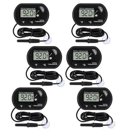 6Pcs Aquarium Thermometer Fish Tank Thermometer Reptile Fahrenheit Terrarium Water Temperature Indicator Test Digital with LCD Display Fahrenheit/Celsius