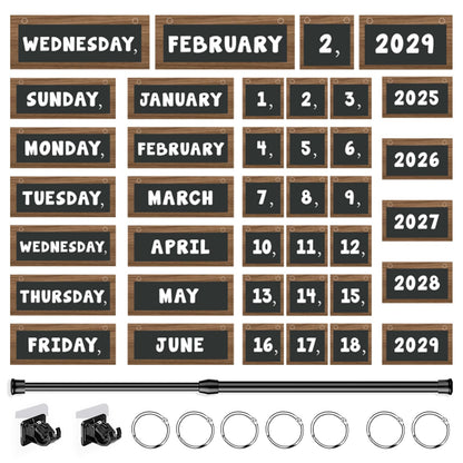 Flip Calendar Bulletin Board Set Classroom Decorations for Whiteboard with Adjustable Flip Calendar Rod Holder Date Cards Days of The Week for Classroom School Supplies(Rustic)