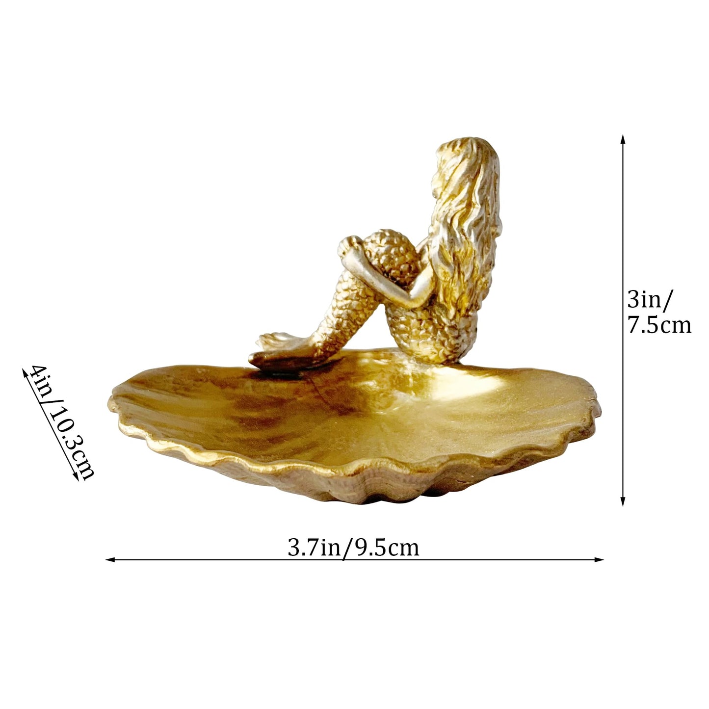 Jewelry Dish, Resin Mermaid Shell Dish Ring Holder Jewelry Organizer Trinket Dish, Golden Mermaid Shell Statue Home Decor for Home Office Desktop Bookshelf